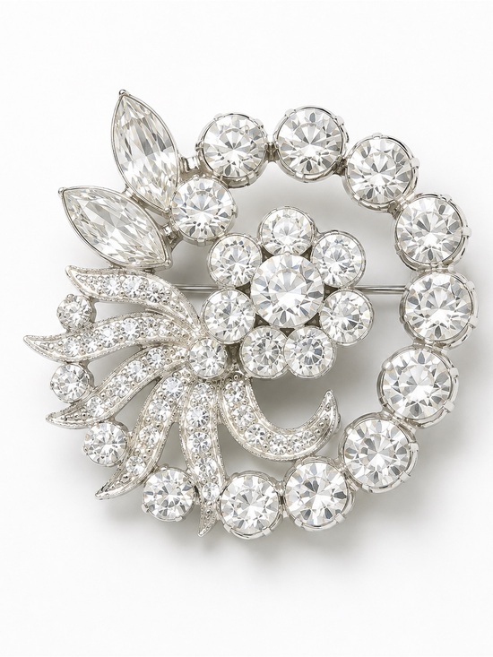 Eisenberg Jewelry - Eisenberg Clear Crystal Rhinestone Brooch Pin Rhodium Vintage.